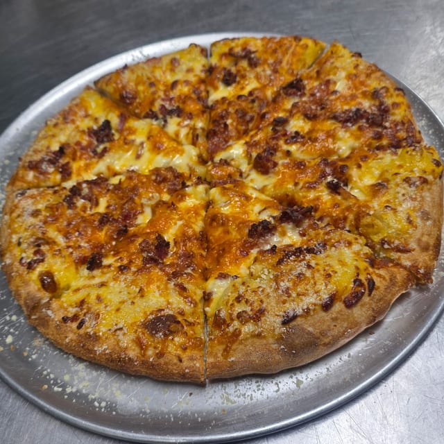 Mac + Cheese Pizza.